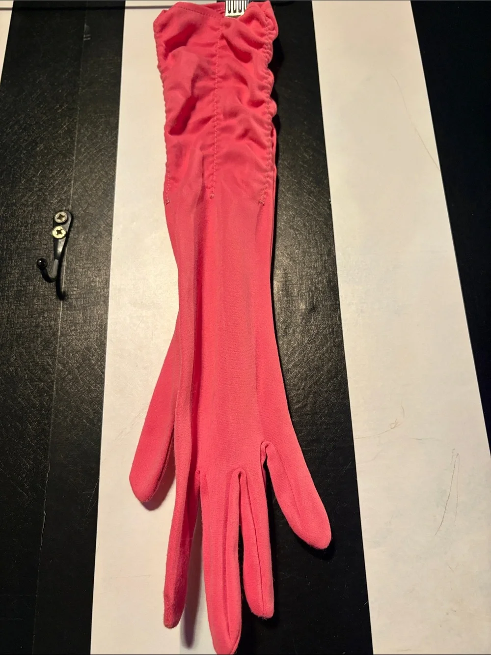 Vintage Pink Ruched Long Gloves Retro Formal Wear Fancy Dress